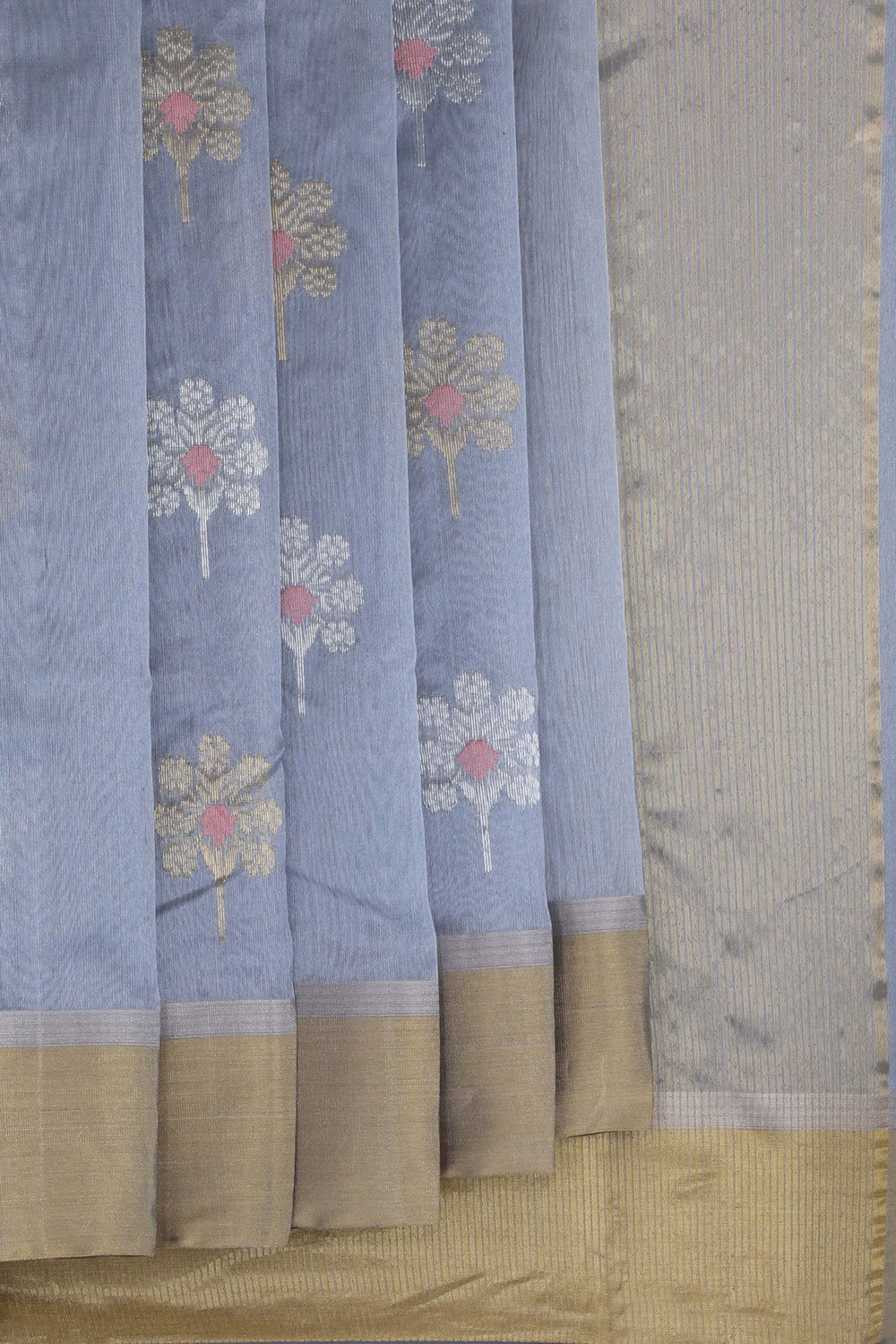 Image of Chanderi Cotton Silk Grey Saree